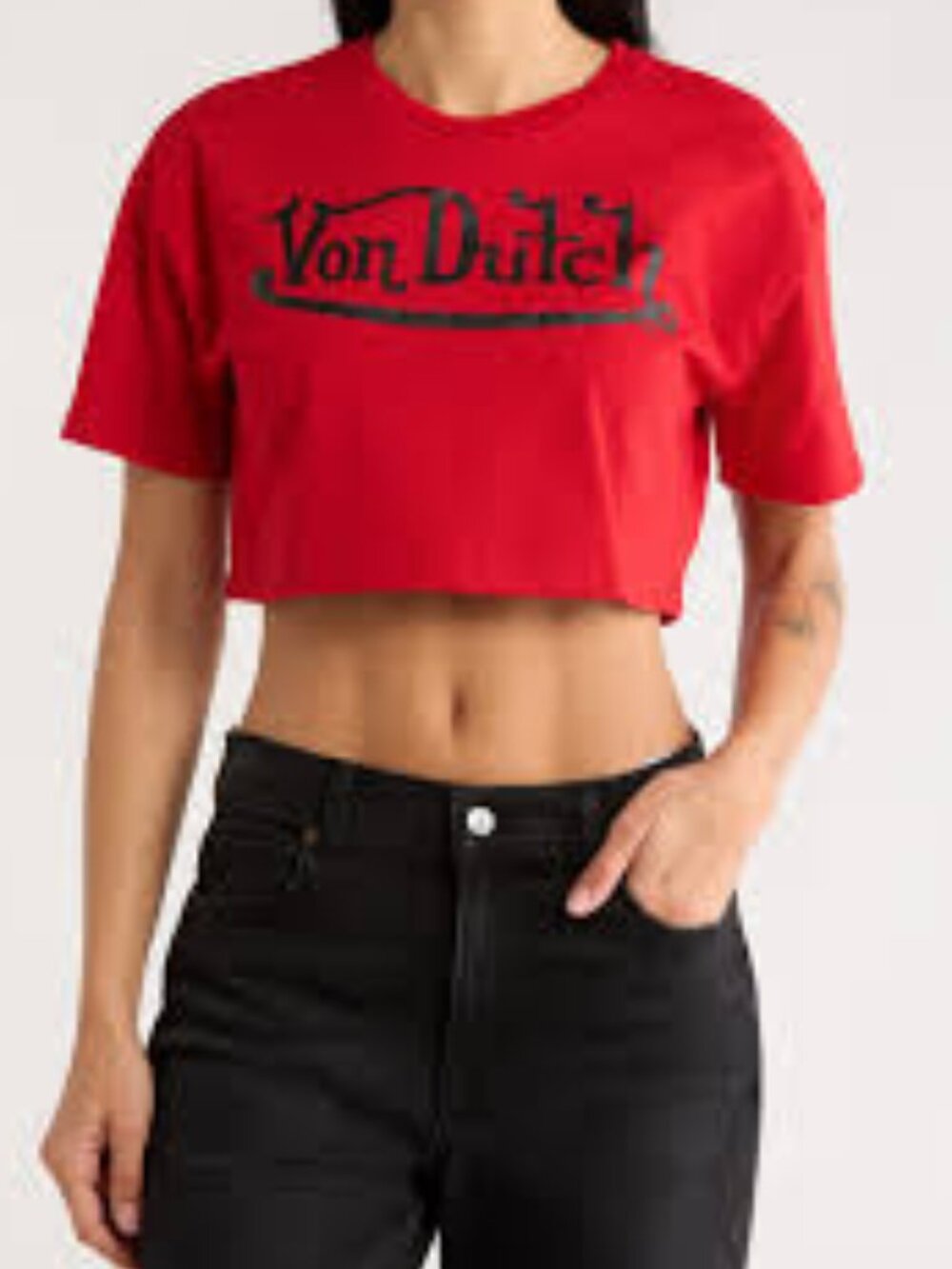Red Von Dutch Flocked Logo crop t-shirt